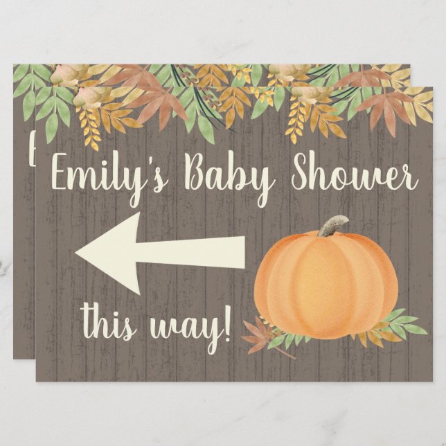 Fall Pumpkin Baby Shower Direction Sign Inbjudningar (Fram/baksida)