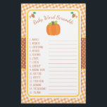 Fall Pumpkin Baby Shower Game - Ord-skandal Flygblad<br><div class="desc">Den här konstruktionen har en pumpa och löv höst färger på en gingham-bakgrund. Samordningsprodukter finns i vår butik,  zazzle.com/doodlelulu*. Kontakta oss om du behöver den här designen för en specifik produkt för att skapa ett matchande objekt! Tack så mycket för att du har sett en DoodleLulu-design med två kryp.</div>