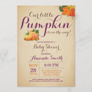 Fall Pumpkin Baby Shower-Lila för Orange av inbjud Inbjudningar