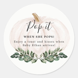 Fall Pumpkin Baby Shower poppar det när hon trycke Runt Klistermärke