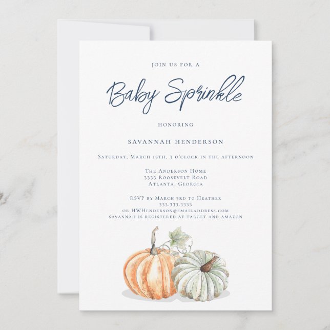 Fall Pumpkin Baby Shower Sprinkle-inbjudan Inbjudningar (Framsida)