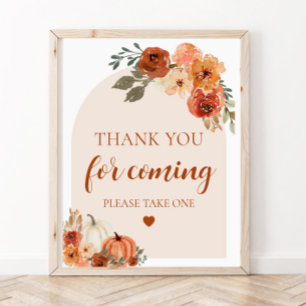 Fall Pumpkin Baby Shower-Tack för att komma Poster
