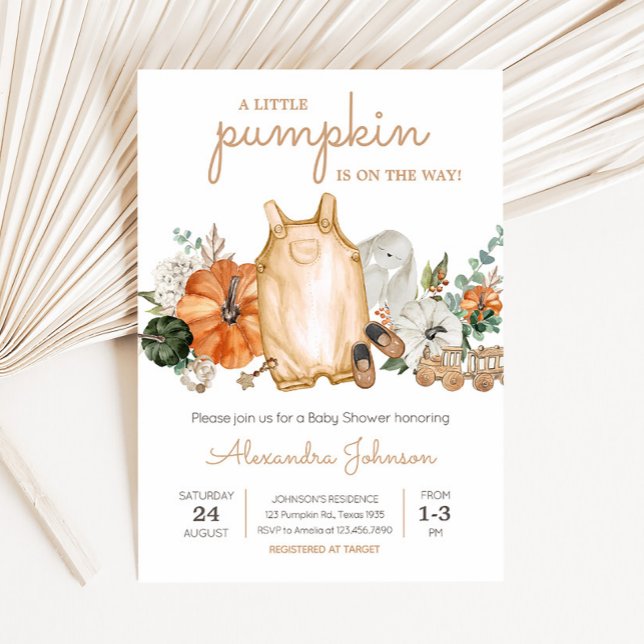 Fall Pumpkin Barnkläders Baby Shower Inbjudningar (Gender Neutral Baby Clothes Pumpkin Baby Shower invitation)