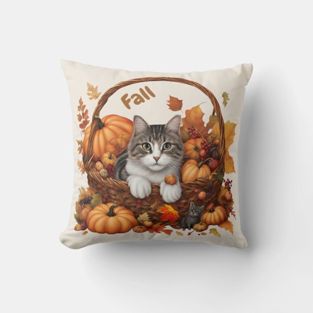 Fall Pumpkin Basket med Cute Cats Kudde (Framsida)