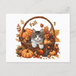 Fall Pumpkin Basket med Cute Cats Vykort