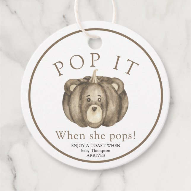 Fall Pumpkin Bear! Babydusch Gåvor Etiketter (Framsida)