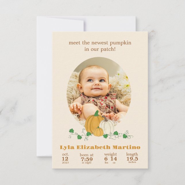 Fall Pumpkin Birth-meddelande Meddelande (Framsida)