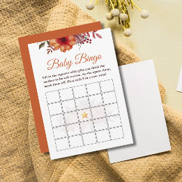 Fall Pumpkin Blommigt Baby Shower Baby Bingo Game Inbjudningar