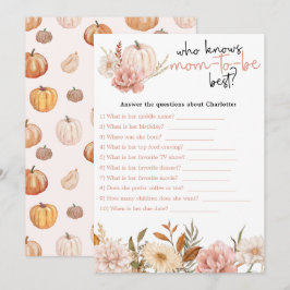 Fall Pumpkin Blommigt Baby Shower Game Card Inbjudningar