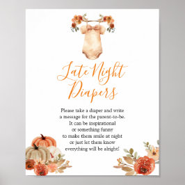 Fall Pumpkin Blommigt Baby Shower Late Night Diabl Poster