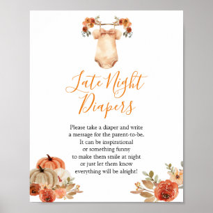 Fall Pumpkin Blommigt Baby Shower Late Night Diabl Poster