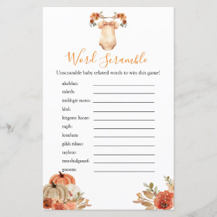 Fall Pumpkin Blommigt Baby Shower Ord Scramble Gam