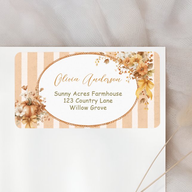 Fall Pumpkin Blommigt Baby Shower-Returadress Adressetikett (Skapare uppladdad)