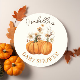 Fall Pumpkin Blommigt Baby Shower Runt Klistermärke