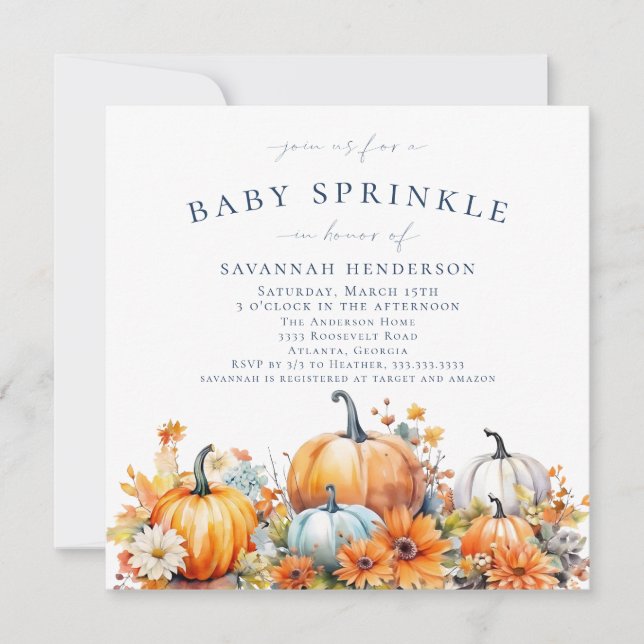 Fall Pumpkin Blommigt Baby Shower Sprinkle Inbjudningar (Framsida)