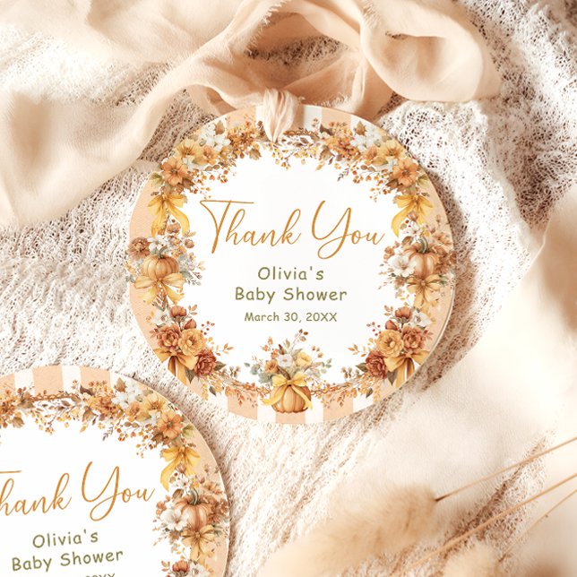Fall Pumpkin Blommigt Baby Shower Tack Gåvor Etiketter (Skapare uppladdad)