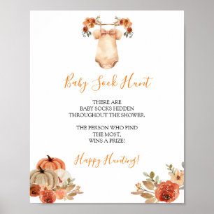 Fall Pumpkin Blommigt Barnkläder Baby Sock Hunt Poster