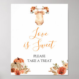 Fall Pumpkin Blommigt Barnkläder Kärlek är Sweet Poster