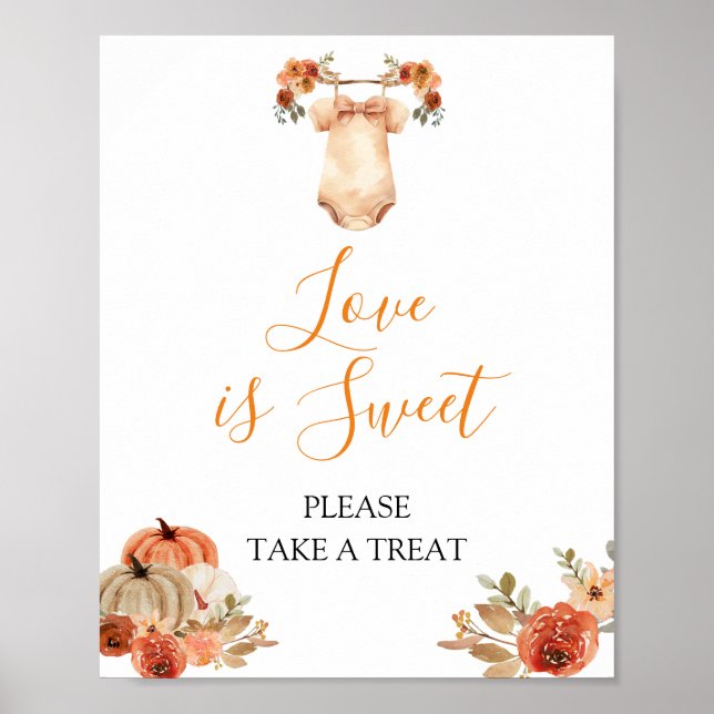 Fall Pumpkin Blommigt Barnkläder Kärlek är Sweet Poster (Framsidan)