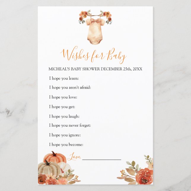 Fall Pumpkin Blommigt Barnkläder Önskemål för Baby (Framsida)