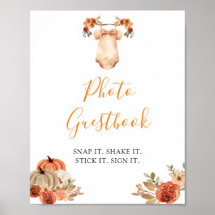 Fall Pumpkin Blommigt Barnkläders Photo Guestbook Poster