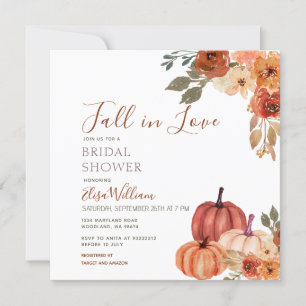 Fall Pumpkin-Blommigt Fall i kärlek Möhippa Inbjudningar