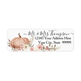 Fall Pumpkin Blommigt Foliage Pampas Grass Return Returadress Etikett