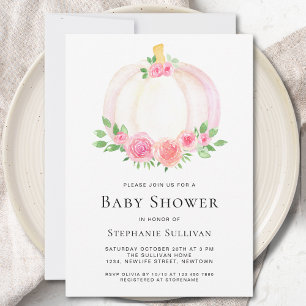Fall Pumpkin Blommigt Girl's Baby Shower Inbjudningar