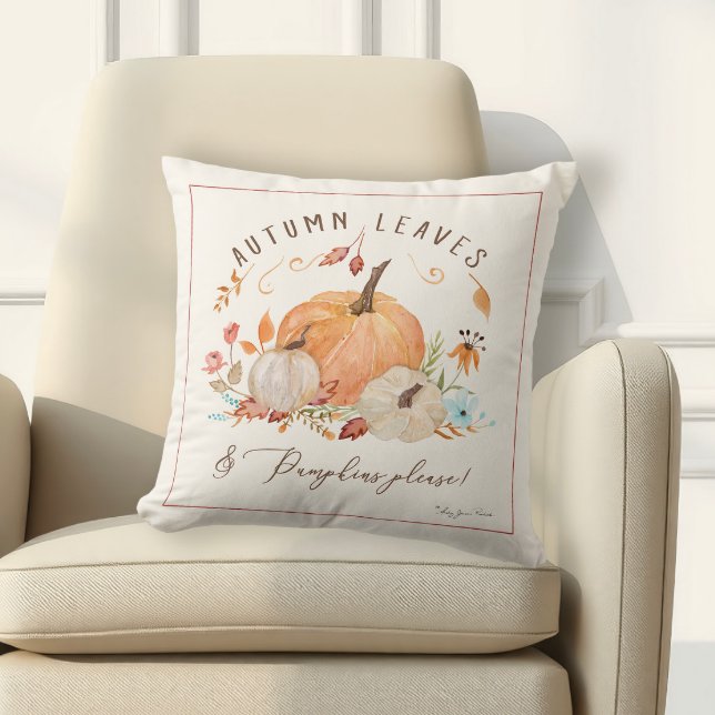 Fall Pumpkin-Blommigt hösten som sjunker Löv vatte Kudde (Skapare uppladdad)