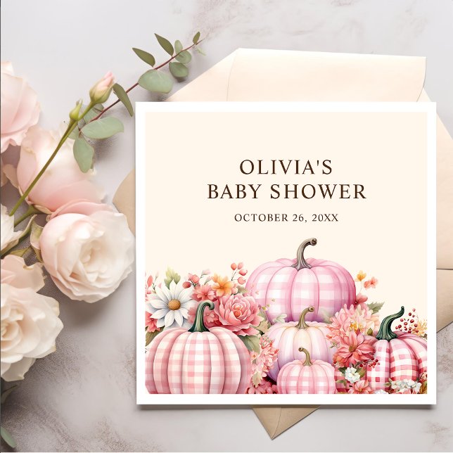 Fall Pumpkin Blommigt Rosa Play Baby Shower Pappersservett (Skapare uppladdad)