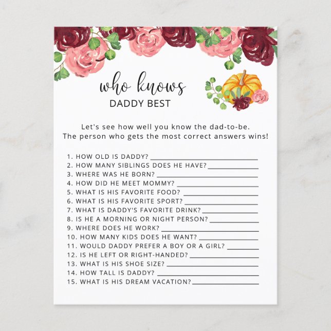 Fall pumpkin blommigt som känner DADDY bäst (Framsida)