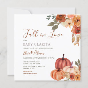 Fall Pumpkin-Blommigten i kärlek Baby Shower Inbjudningar