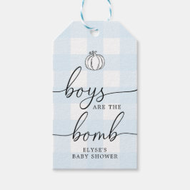 Fall Pumpkin Blue Gingham Bath Bomb Favor Tag Presentetikett