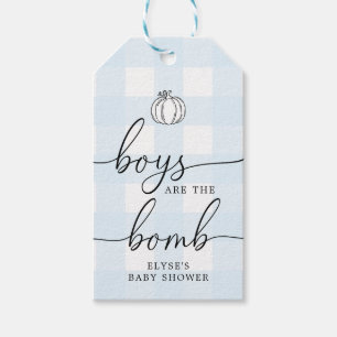 Fall Pumpkin Blue Gingham Bath Bomb Favor Tag Presentetikett
