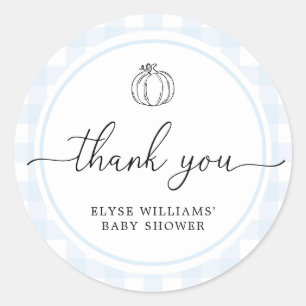 Fall Pumpkin Blue Gingham Shower Favor Sticker Runt Klistermärke