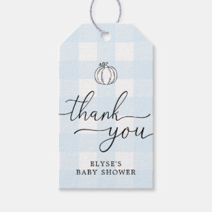 Fall Pumpkin Blue Gingham Tack Favor Tag Presentetikett