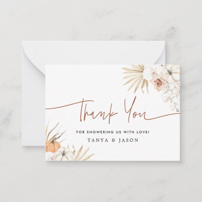 Fall Pumpkin Boho Baby Shower - tack för ditt kort (Framsida)