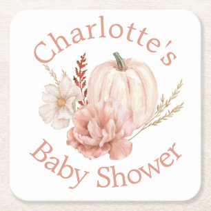 Fall Pumpkin Boho Blommigt Baby Shower Underlägg Papper Kvadrat