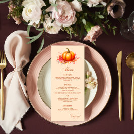 Fall Pumpkin Botanical Bröllop Flat Menu Meny