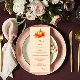 Fall Pumpkin Botanical Bröllop Flat Menu Meny