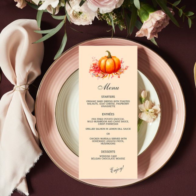 Fall Pumpkin Botanical Bröllop Flat Menu Meny (Skapare uppladdad)