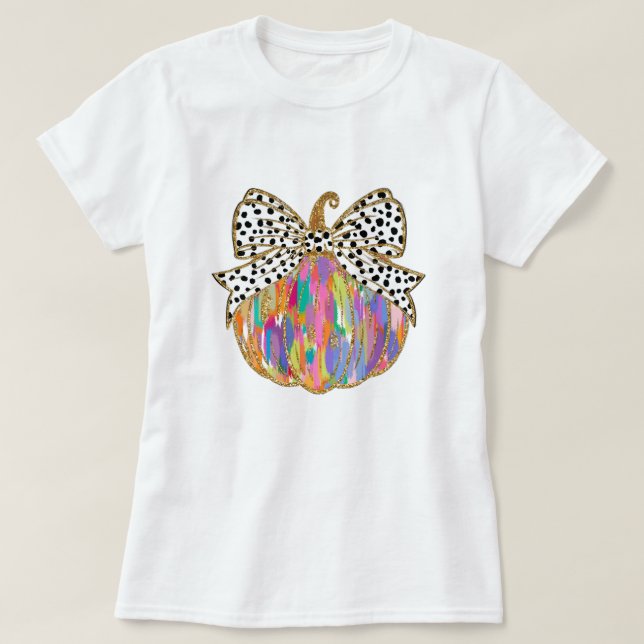 Fall Pumpkin Bow Glitter Women T Shirt (Design framsida)