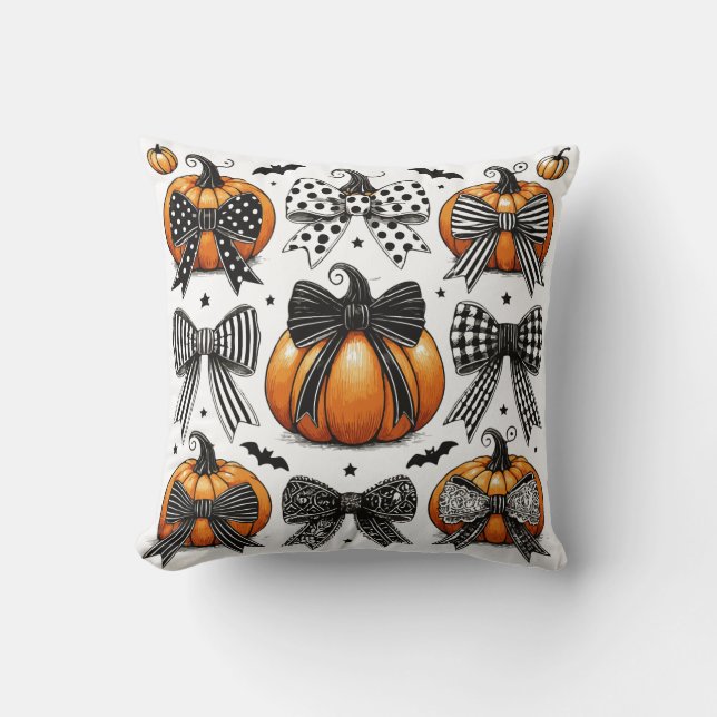 Fall Pumpkin Bow Kudde (Framsida)