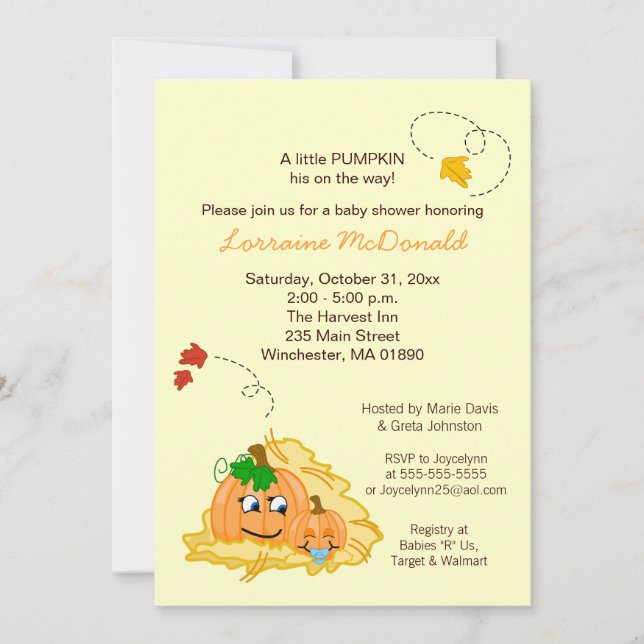 Fall Pumpkin BOY Baby Shower-inbjudan Cream Inbjudningar (Framsida)