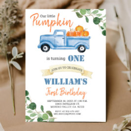 Fall Pumpkin Boy Första lilla blåblå lastbil-födel Inbjudningar