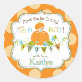 Fall Pumpkin Boy Guld Glitter Baby Shower Runt Klistermärke