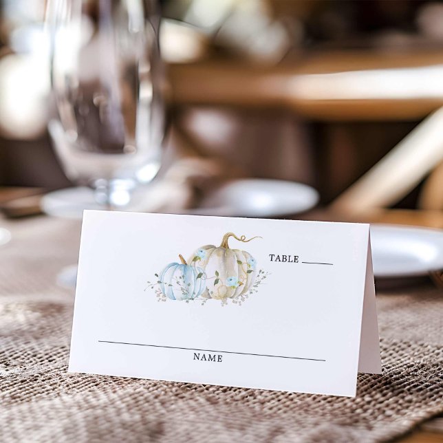 Fall Pumpkin Boy Shower Bord Placeringskort (Boy Fall Baby Shower Table escort card)