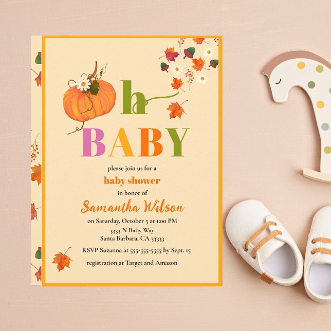 Fall Pumpkin Boy Shower-inbjudan Inbjudningar (Oh Baby Autumn Pumpkin Shower Invitations.)