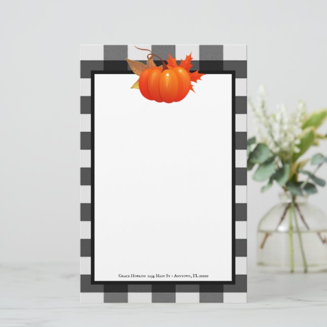 Fall Pumpkin Buffalo Play Personlig Stationery Brevpapper (Stående Fram)