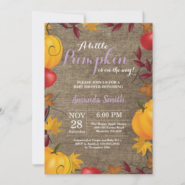Fall Pumpkin Burlap Girl Baby Shower-inbjudan Inbjudningar (Framsida)